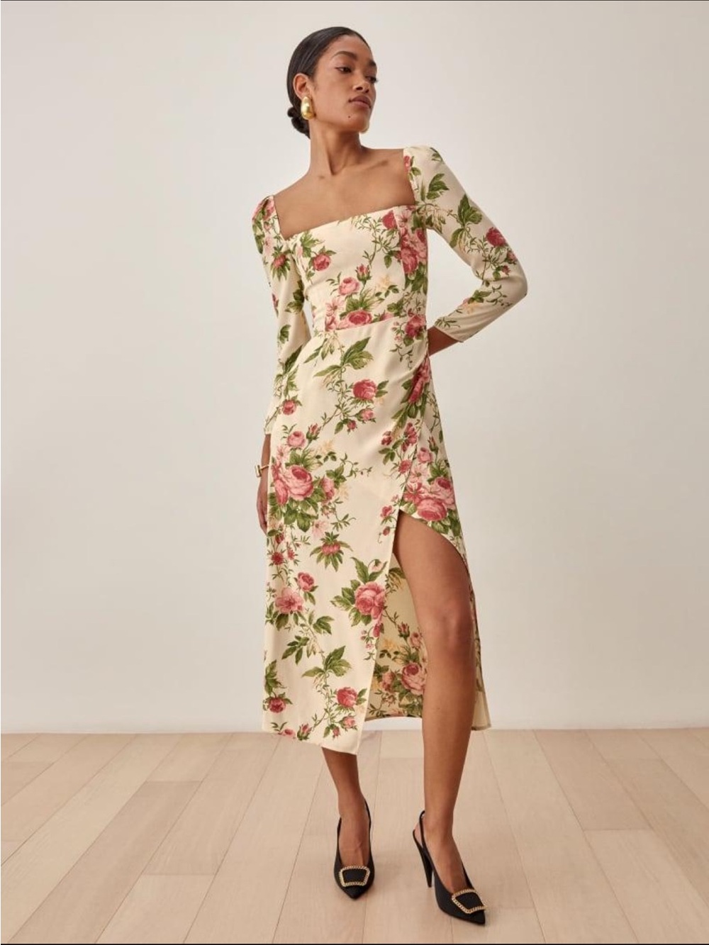 Reformation Hilda Jardin Floral Long Sleeve Midi Dress Size 0